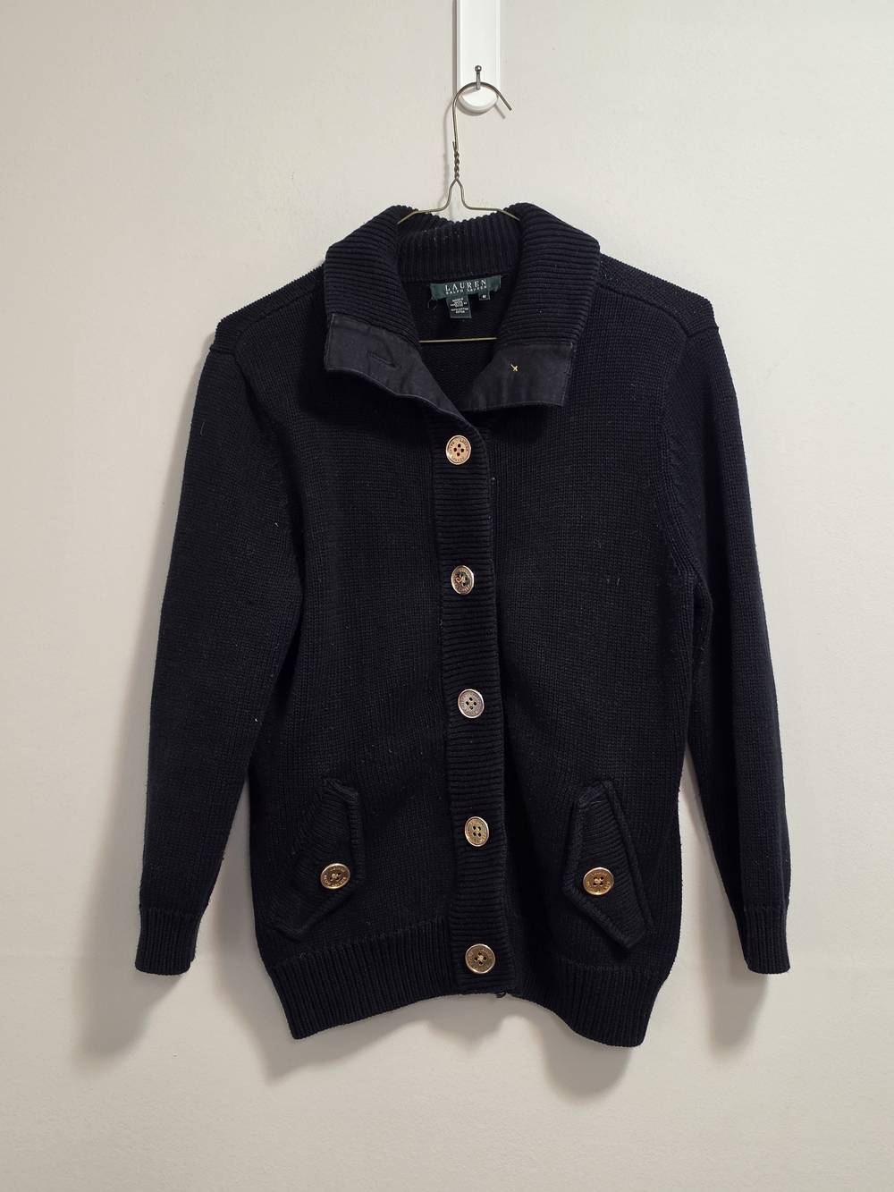 Lauren Ralph Lauren Black Golden Button-Up Knit Cardigan